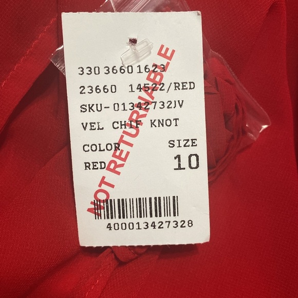 “Camille La Vie” Red Chiffon Embellished Sweetheart neckline gown. - Picture 5 of 9